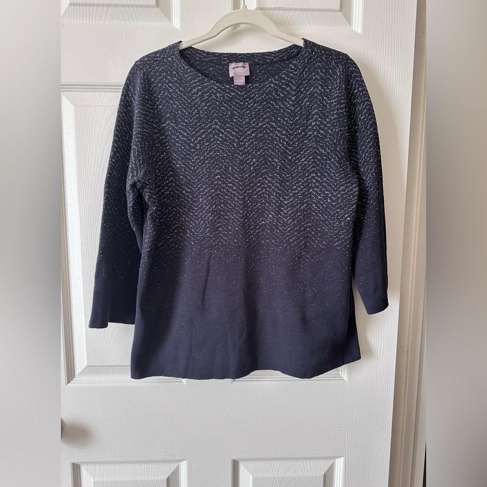 Chicos Pullover Metallic Sweater Shimmer Shine Boat Neck